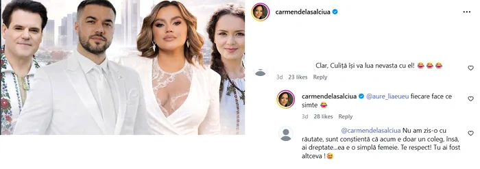 Răspunsul lui Carmen de la Sălciua oferit unui fan. Foto: captură Instagram