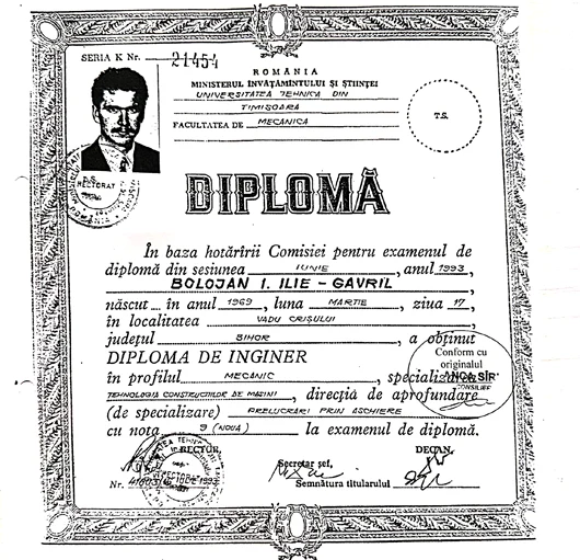 Diploma de inginer a lui Ilie Bolojan. FOTO Facebook Guvernul României
