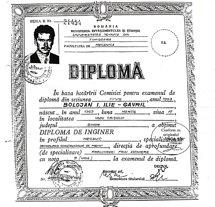 Diploma de inginer a lui Ilie Bolojan. FOTO Facebook Guvernul României