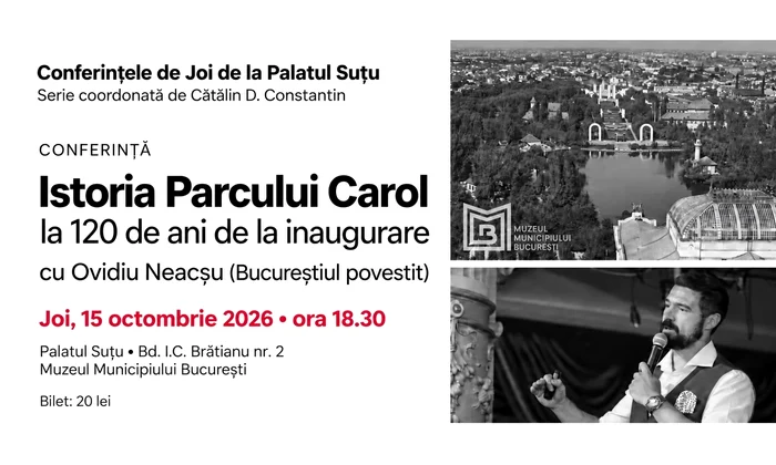 „Istoria Parcului Carol la 120 de ani de la inaugurare” - Conferința de Joi la Palatul Suțu