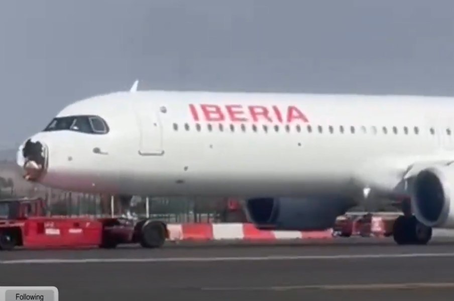 Letalo Iberie zasilno pristalo v Madridu zaradi trka s ptico