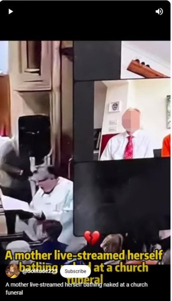 O femeie a intrat live în timpul unei slujbe de înmormântare, în timp ce făcea duș. Uitase camera video pornită