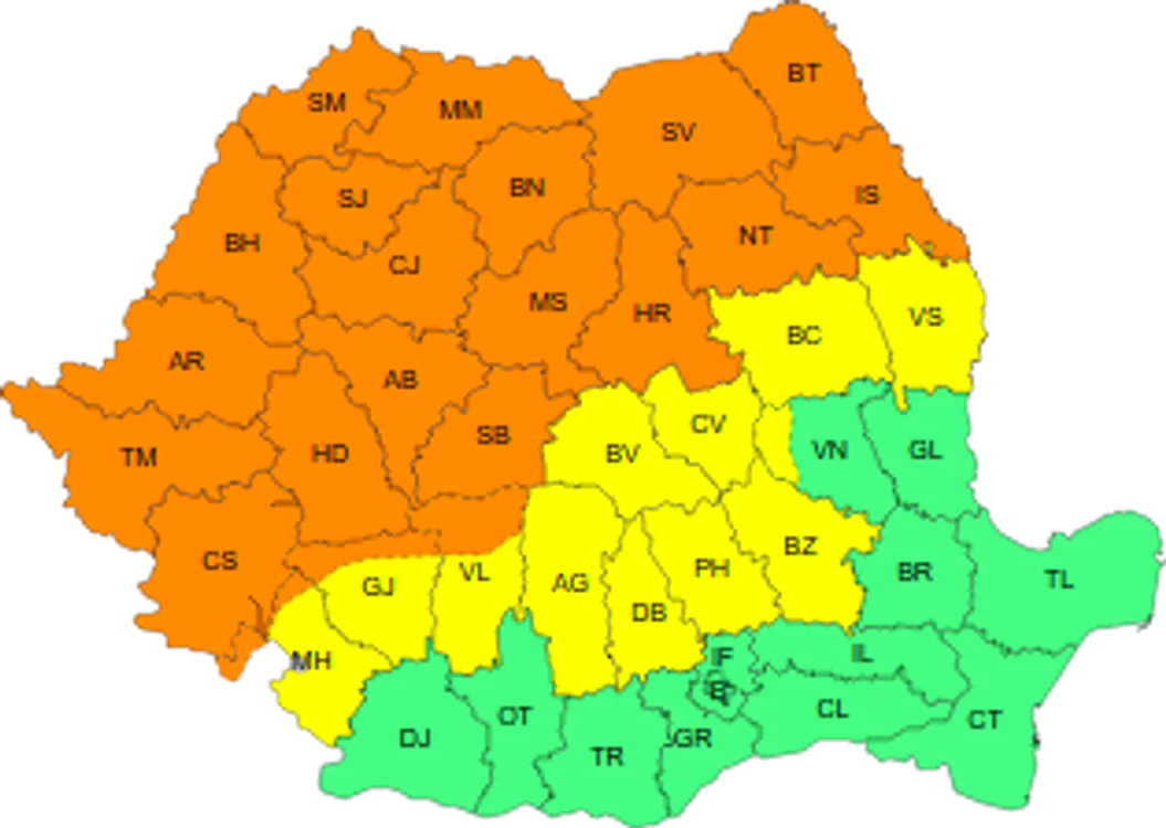 Zone aflate sub incidența avertizărilor ANM. FOTO ANM