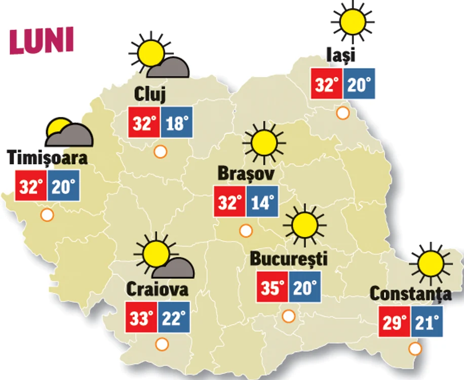 Astăzi, în vest, centru, sud și sud-est, stresul termic va fi foarte mare