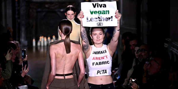 Protest PETA la Paris Fashion Week in timpul prezentarii Victoriei Beckham Foto AFP jpeg