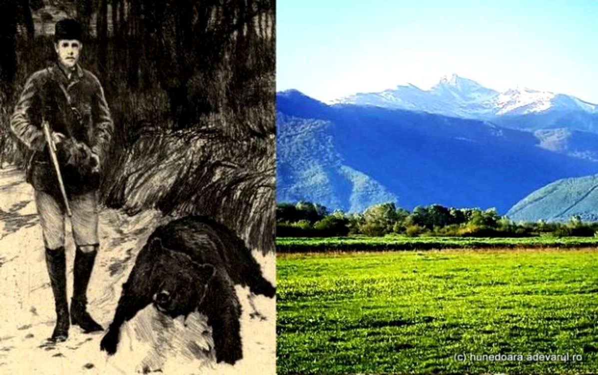 Prinţul Rudolf, al Imperiului Austro-Ungar, alături de primul urs împuşcat, şi Retezatul.