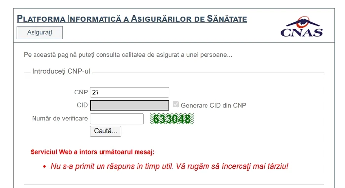 Verificarea calității de asigurat nu se poate face în SUI în aceste zile FOTO: Alina Mitran