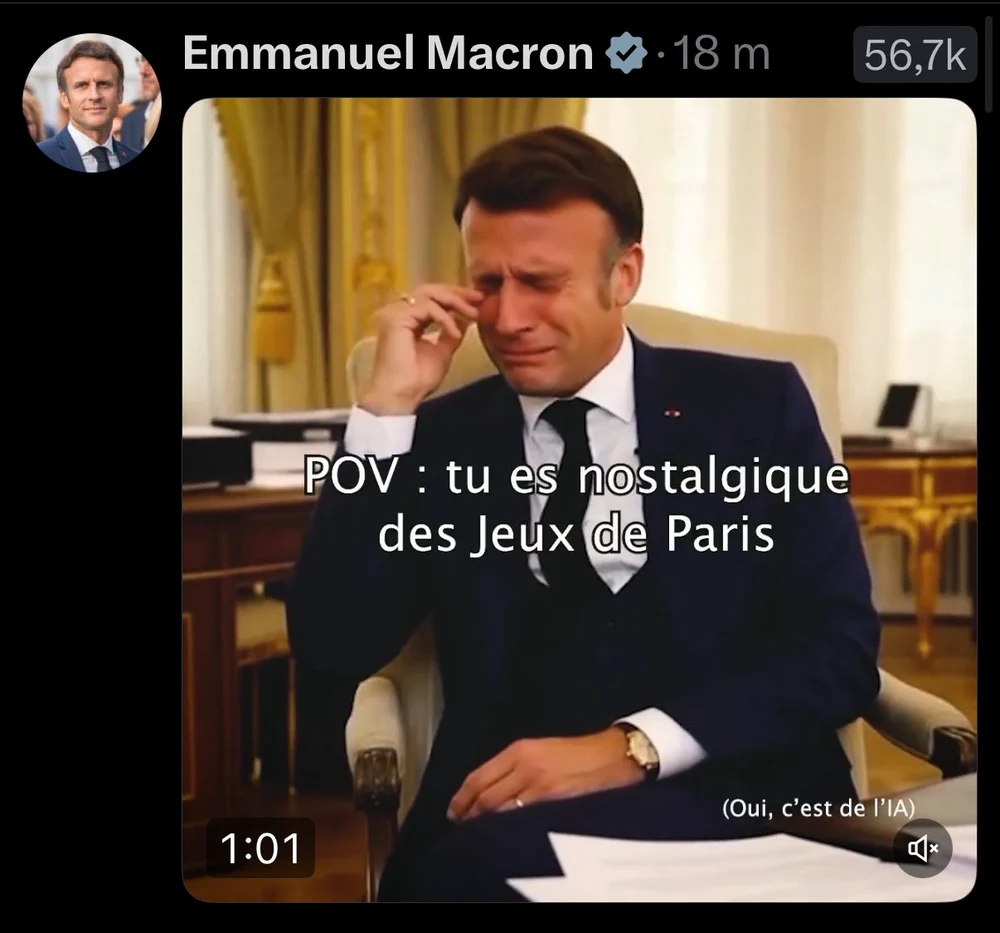 Emmanuel Macron, în lacrimi într-un montaj inedit la un an după JO Paris 2024. „Da, este AI"