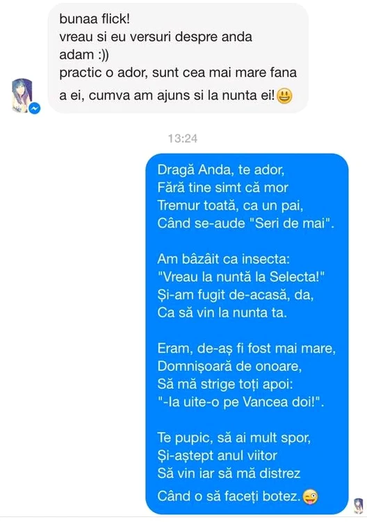 Poemul publicat de Flick pe pagina sa de Facebook