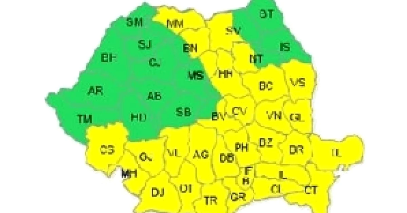 Codul galben este valabil până mâine la orele 18.00
