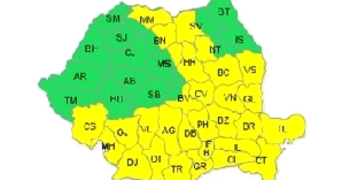 Codul galben este valabil până mâine la orele 18.00