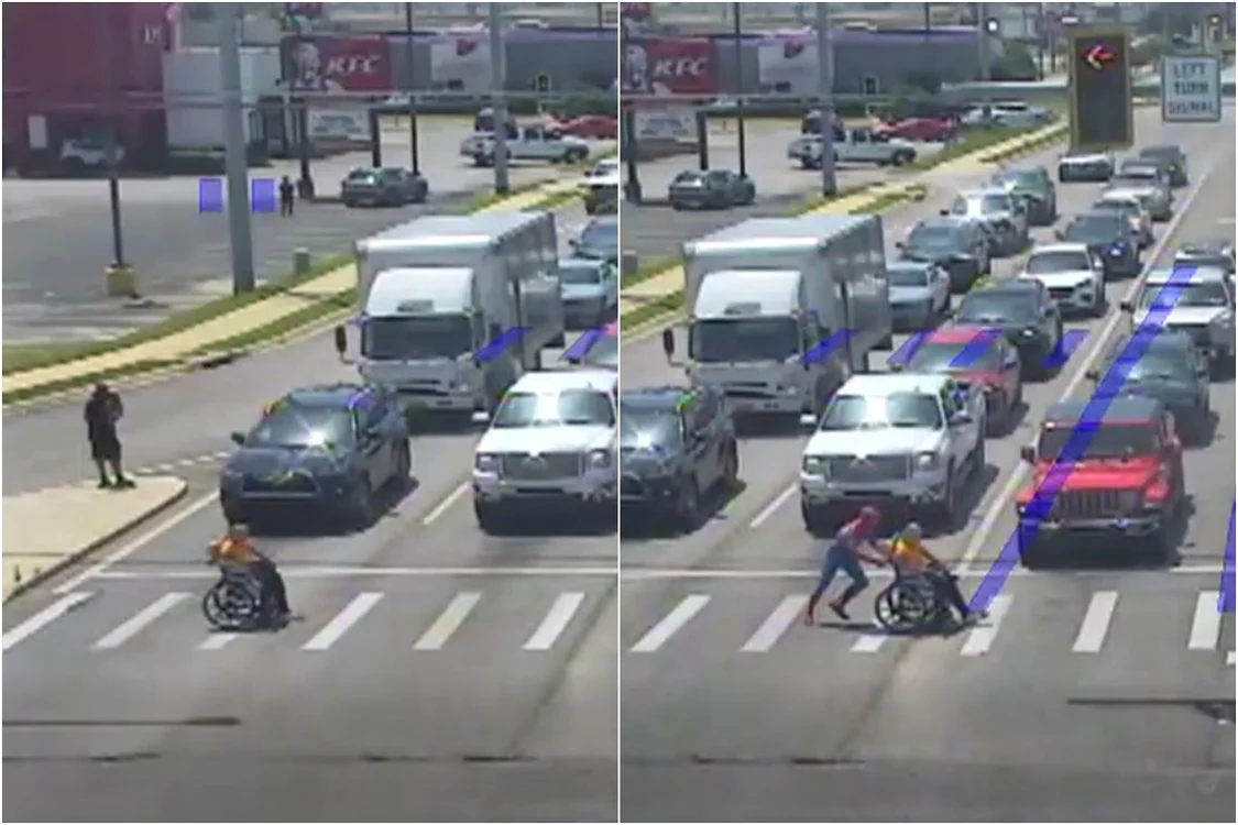 Un tânăr îmbrăcat în Spiderman a sărit în ajutorul unui bărbat în scaun cu rotile. Foto: Facebook