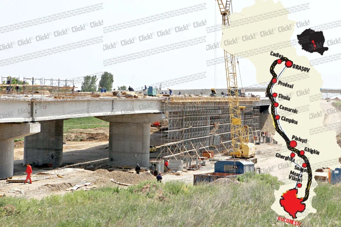 
    La kilometrul 20  se lucrează de zor.  Podul nu este  nici acum gata  