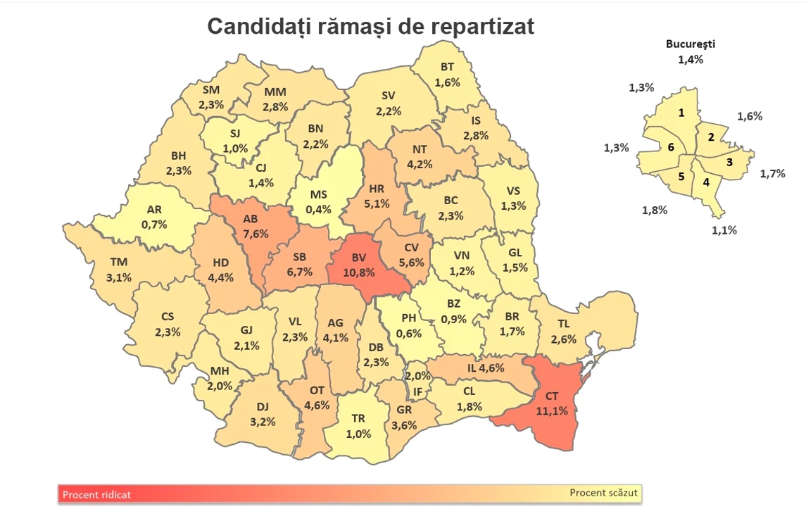 Harta elevilor rămași nerepartizați  FOTO: raport MEC