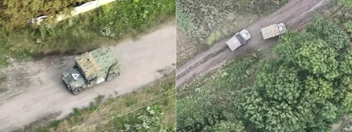 Camioane ucrainene au fost surprinse la granița cu regiunea rusă Kursk FOTO X/Euromaidan Press