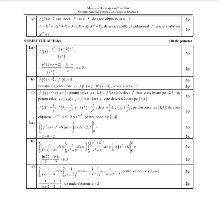 Bareme pentru subiectele la matematică, profilul tehnologic. FOTO Edu.ro