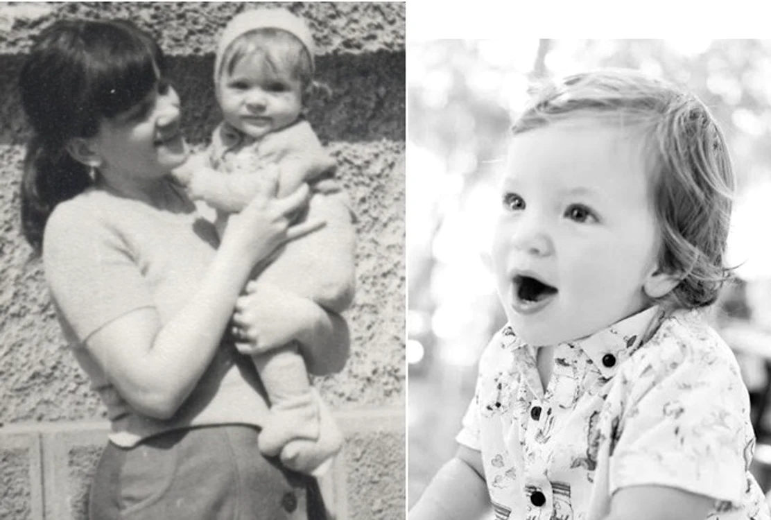 În stânga: Florin Grozea la un an (1980), cu mama lui. În dreapta: Sasha