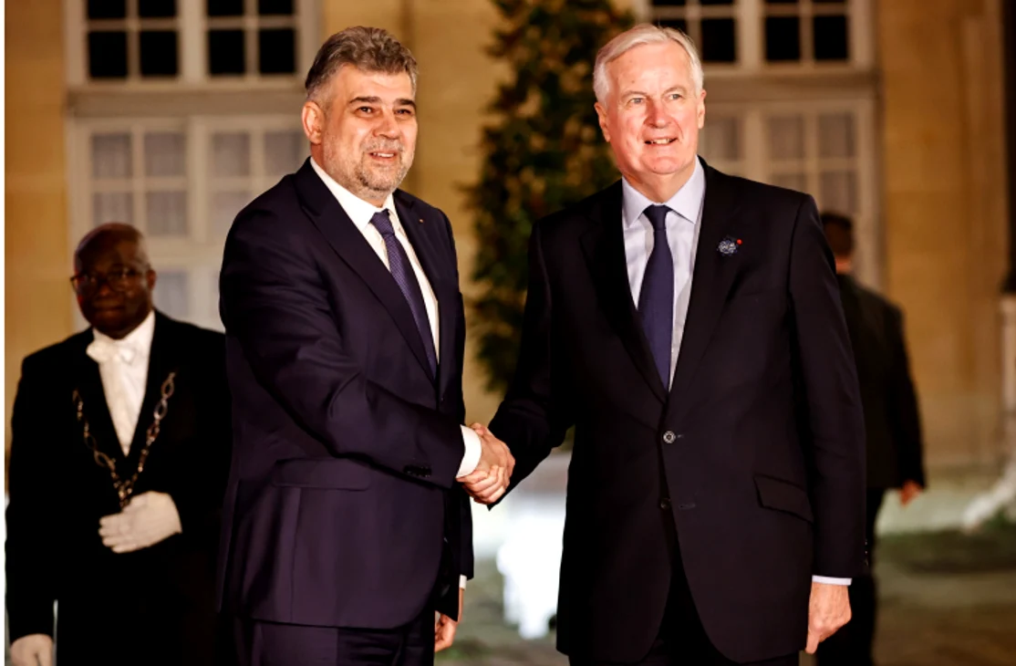 Premierul Marcel Ciolacu și omologul său francez Michel Barnier FOTO: Gov.ro