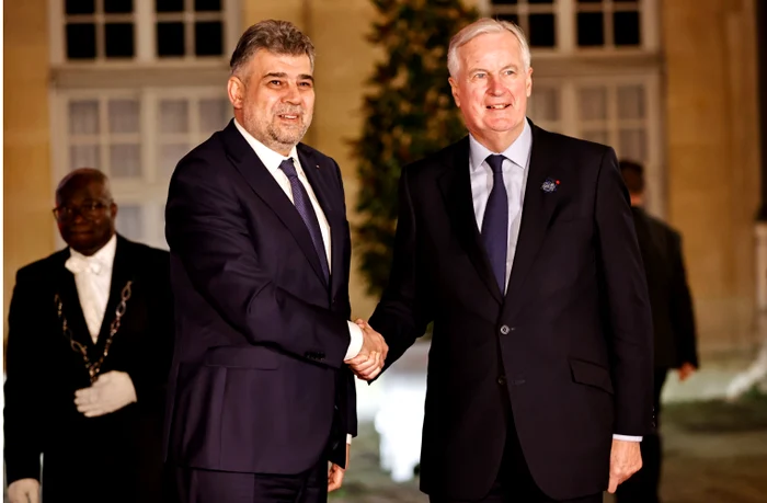 Premierul Marcel Ciolacu și omologul său francez Michel Barnier FOTO: Gov.ro