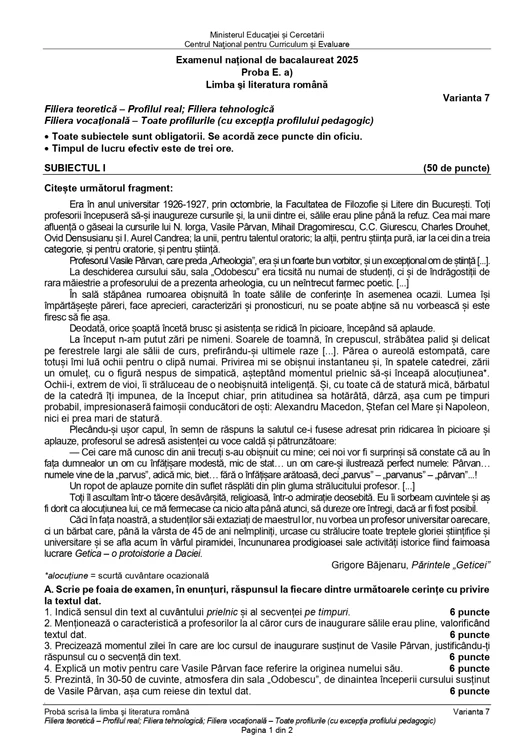 Subiecte BAC la profilul real-tehnologic