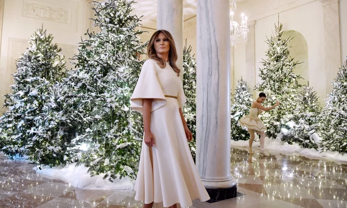 First Lady Melania Trump welcomes children and students from Joint Base Andrews to the White House to view the 2017 holiday decorations DC jpeg