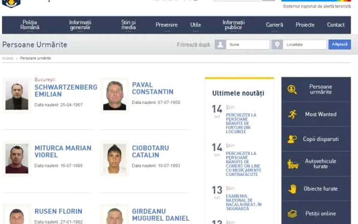 Elan Schwartzenberg apare pe lista persoanelor urmărite de pe site-ul Poliţiei Române