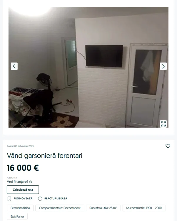 Garsoniera din Ferentari se vinde cu 16.000 de euro / FOTO: OLX