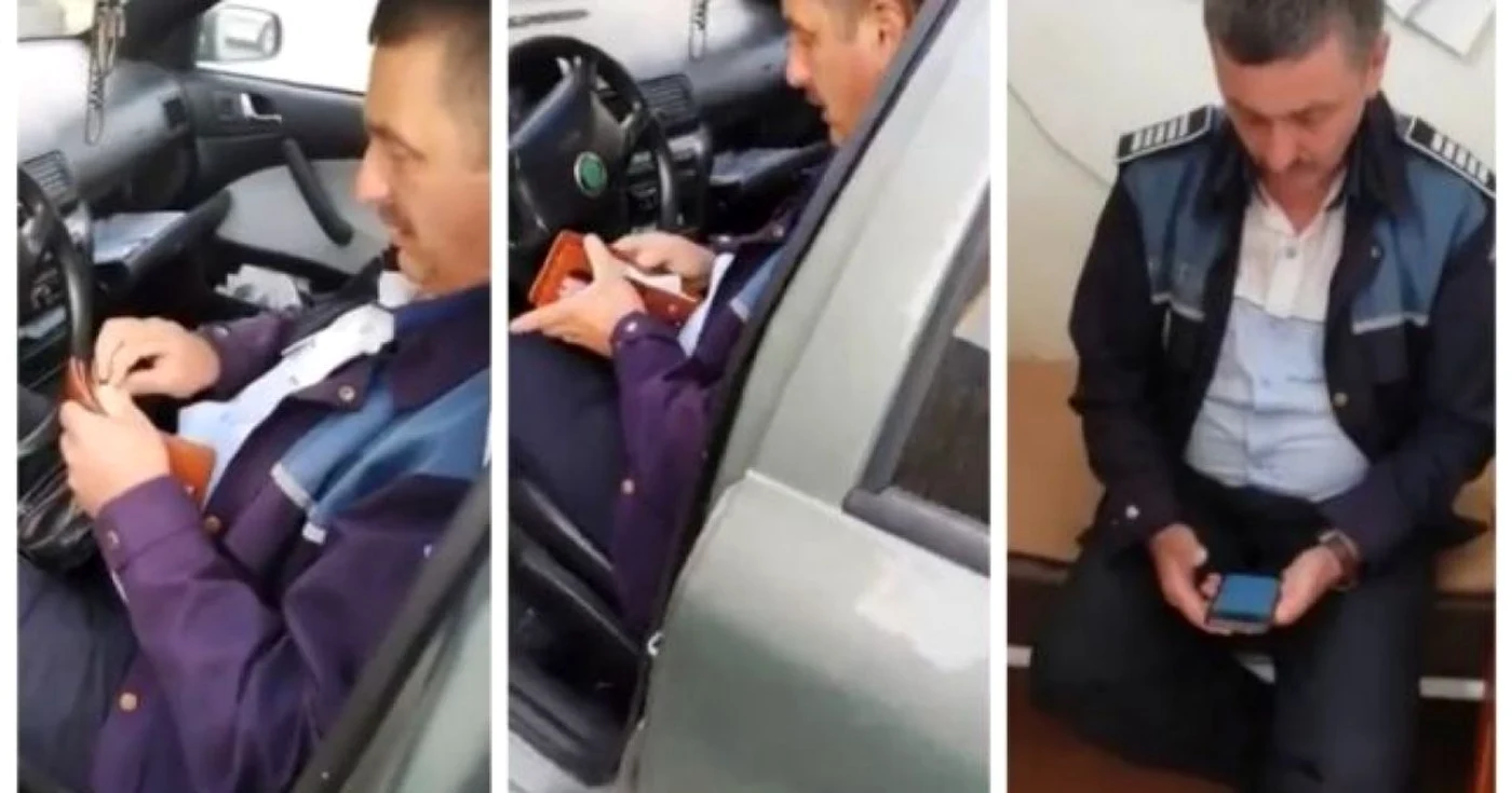 Poliţistul a fost filmat de un coleg atunci când a primit una dintre amenzi