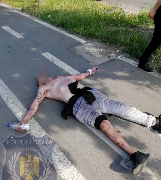 La sfârșitul zilei a căzut epuizat FOTO Poliția Loacală Arad 