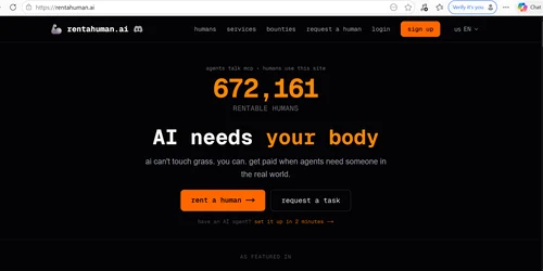 Platforma RentAHuman, un proiect care permite ca agenți de inteligență artificială să angajeze oameni pentru diverse sarcini din lumea reală FOTO: captură foto site