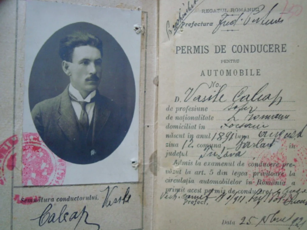 Permis de conducere în anul 1929  FOTO: Arhivele Naţionale-Filiala Vrancea