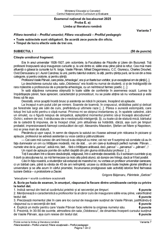 Subiecte BAC la profil uman