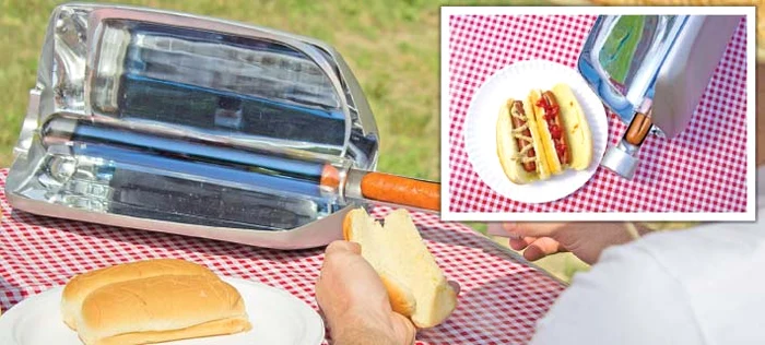 GoSun e un dispozitiv  de 1,3 kg care îţi găteşte  hotdogii în doar 10 minute  folosind energia  solară şi costă 70 €