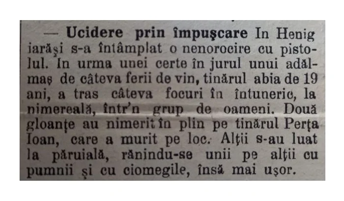 Articolul publicat în ziarul din Alba Iulia FOTO Arhivele Naționale Alba
