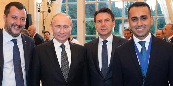 Putin alături de importanți lideri italieni. Foto: Twitter/  Russian Embassy in Italy