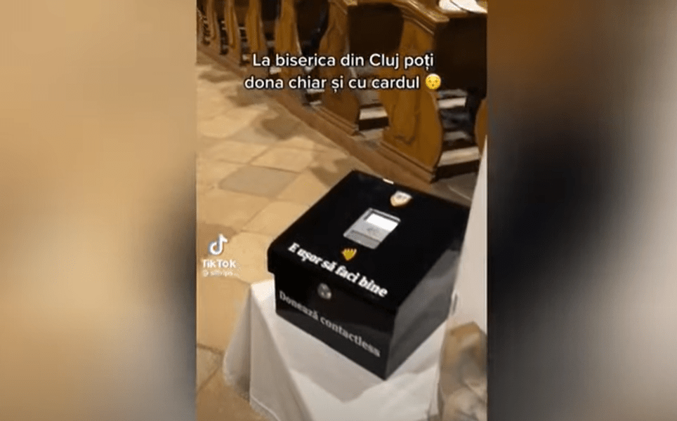 Donații cu cardul într-o biserică din Cluj. Reprezentant Biserică: „Nu avem o cutie a milei electronică” VIDEO