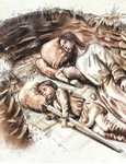 O reconstrucție artistică a dublei înmormântări anglo-saxone ( © Neil Max Emmanuel / Time Team)