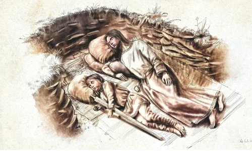 O reconstrucție artistică a dublei înmormântări anglo-saxone ( © Neil Max Emmanuel / Time Team)