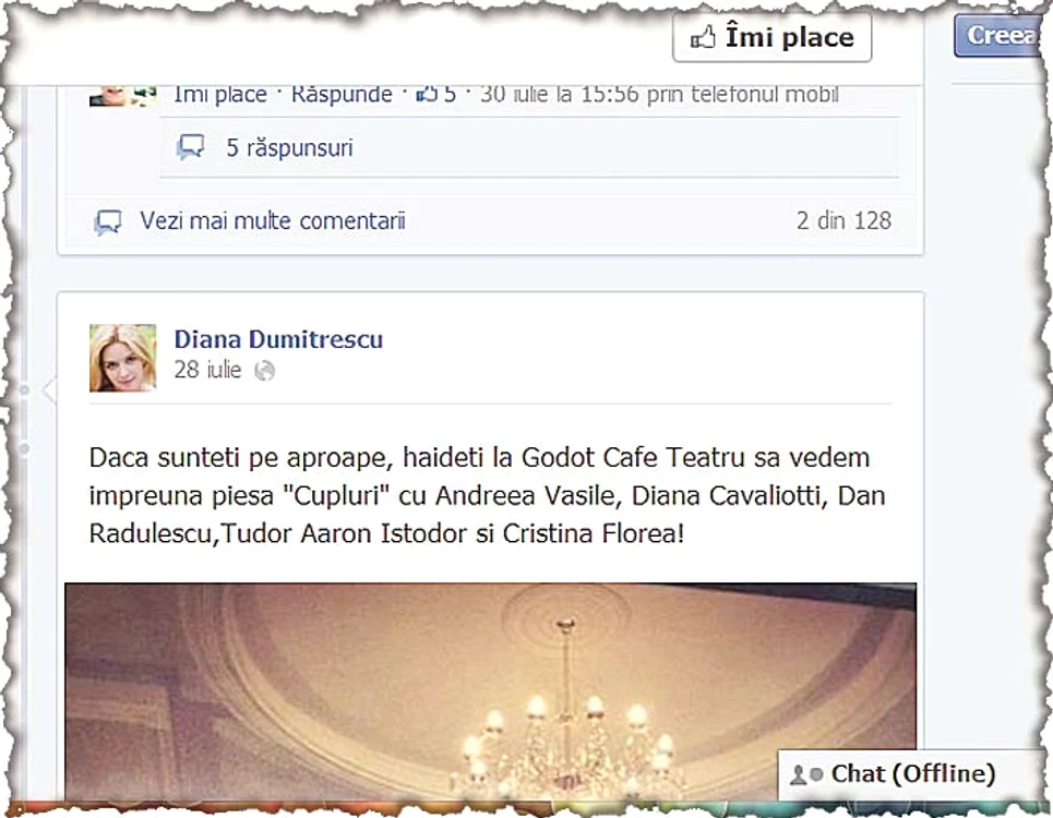 Diana e mândră de actualul  iubit: ea promovează  pe Facebook piesele de  teatru în care joacă Dan