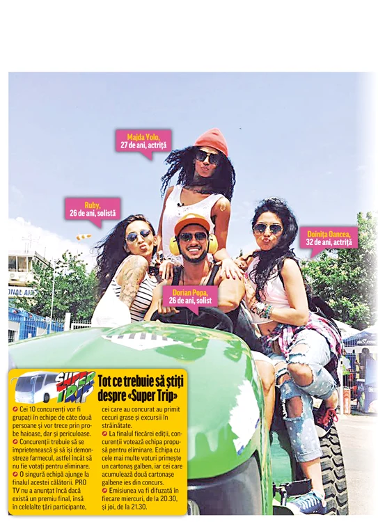 Dorian Popa şi Ruby vor reveni de mâine la PRO TV, în reality-show-ul «Super Trip» Se vor plimba în 40 de oraşe din ţară, alături de alţi 8 concurenţi