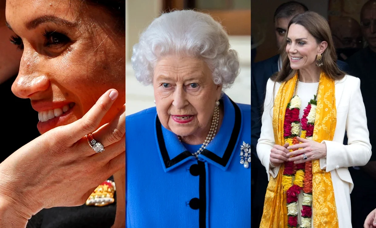 Care este mai scump: safirul lui Kate Middleton, diamantul reginei Elisabeta sau bijuteria lui Megha