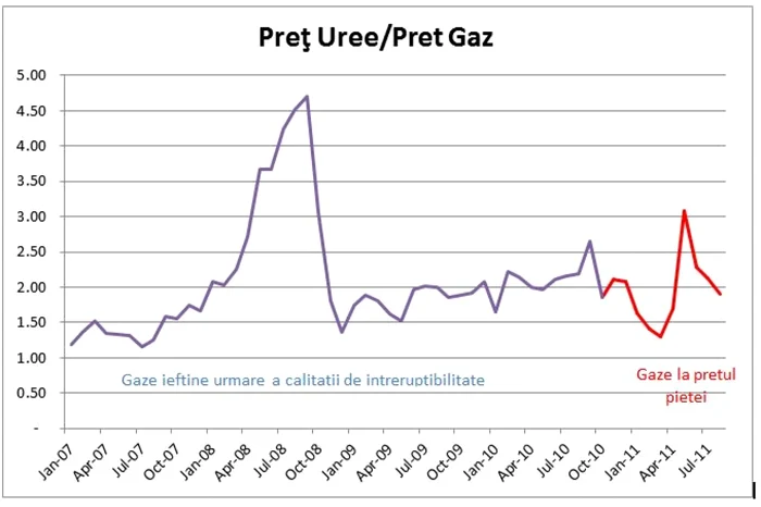 „În perioada analizată 2007 – 2011, au existat perioade în care preţul la uree - preţul produsului obţinut de către beneficiarii gazelor n.r-  a crescut pe piaţa internaţională cu 250%”