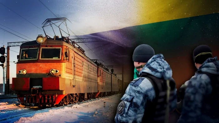 A train carrying goods through Lithuania, and two border guards. 