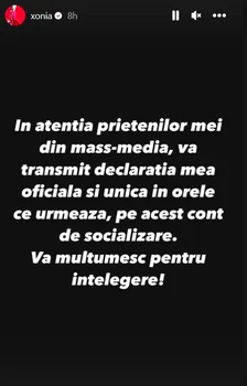 Mesajul Xoniei de pe Instagram după ce a fost prinsă băută la volan / Foto: Instagram