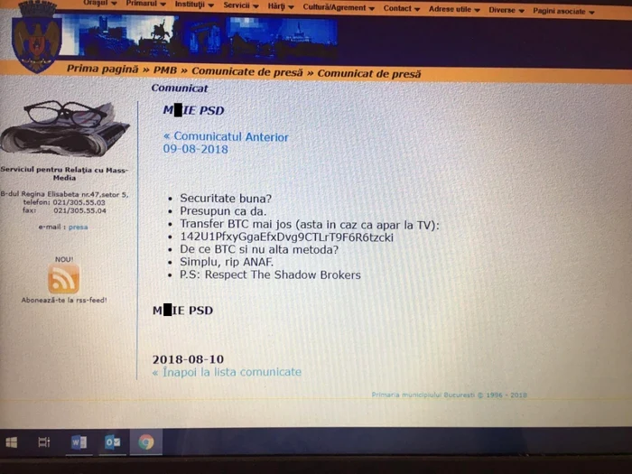 Tehnicienii primăriei au reuşit să şteargă comunicatele postate de hackeri