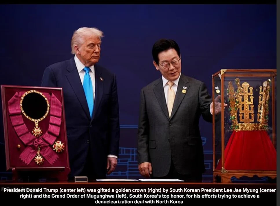 Coroană de aur și „YMCA”. Donald Trump, primit cu onoruri și daruri somptuoase în Coreea de Sud