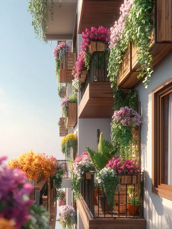 Idei de amenajare pe balcoane / terase  cu plante și flori în ghiveci Sursă Ideal House