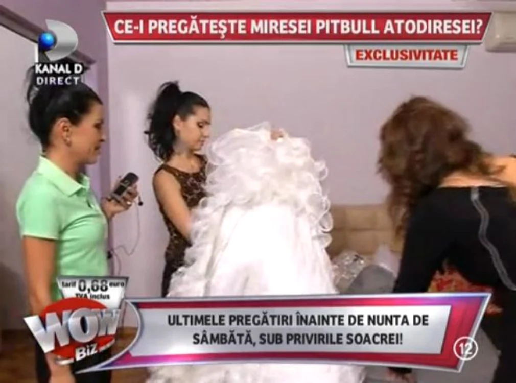 Rochia de mireasă a Oanei este plină de volane (captură: Kanal D)
