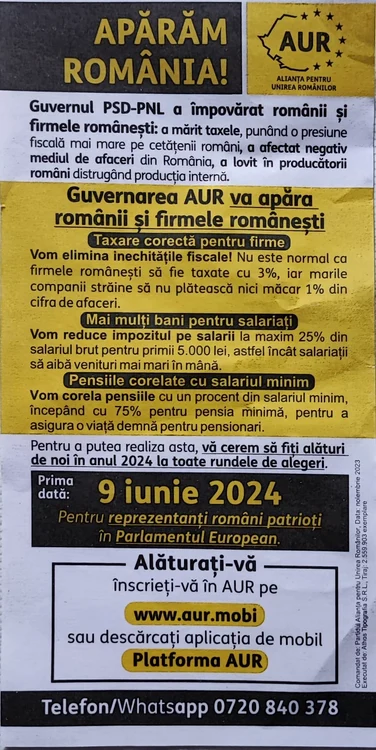 Flyer electoral AUR FOTO Radu Eremia jpeg