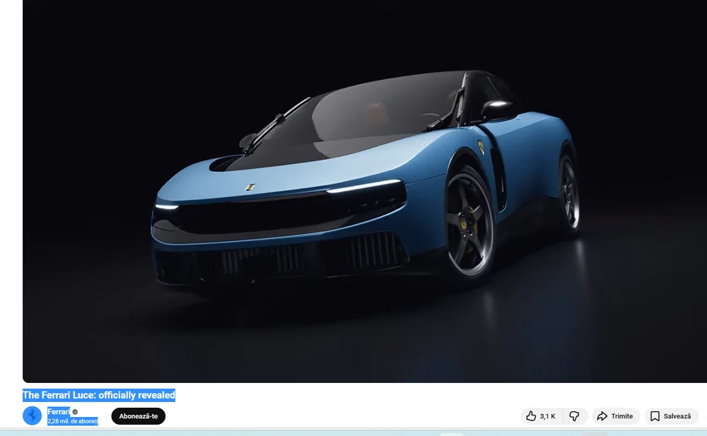 Ferrari intră în era electrică cu Luce, supercarul care schimbă regulile jocului